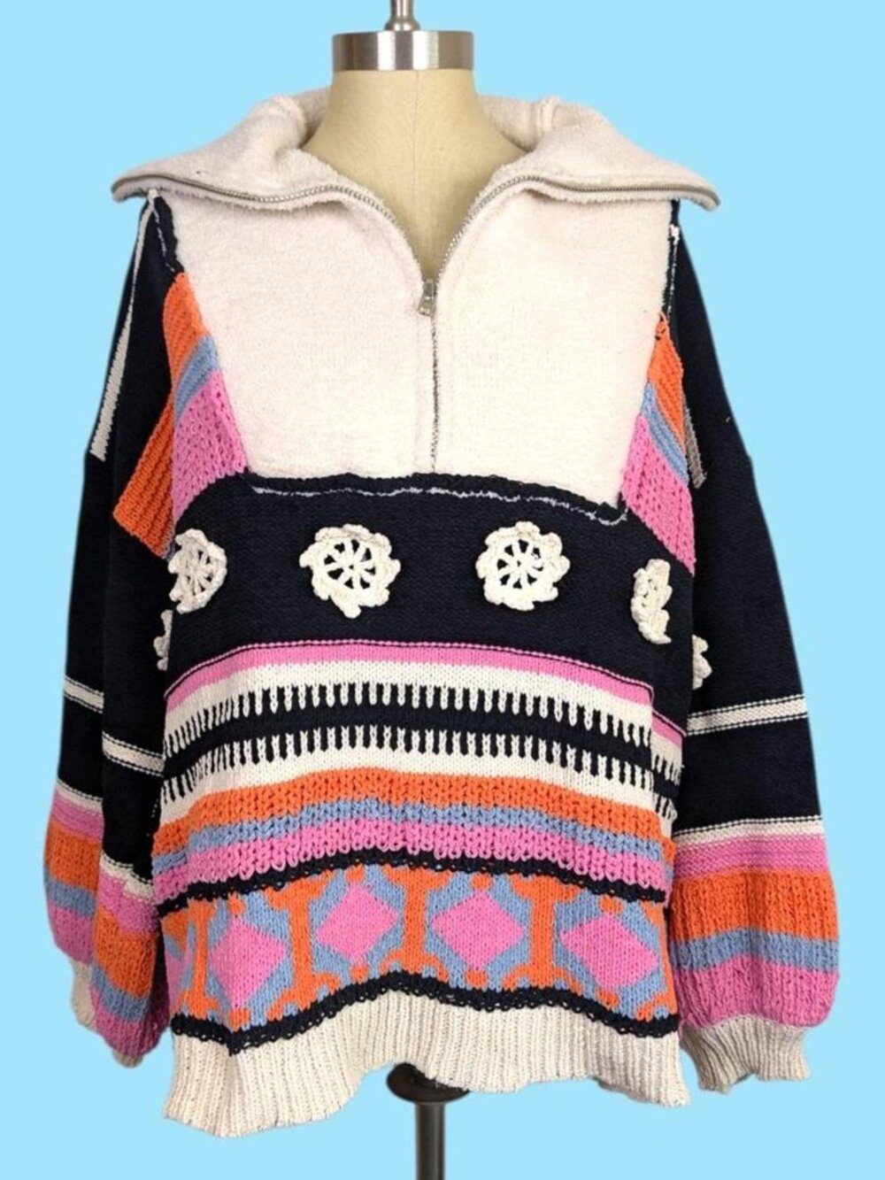 POL Crochet Detail Knit Quarterzip